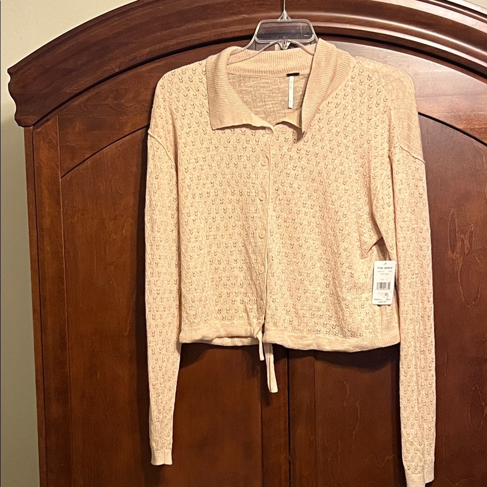 Free People Cream Knit Cardigan with Tie